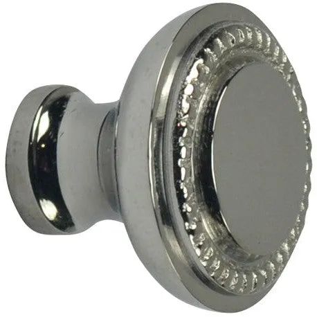 1 1/2 Inch Solid Brass Beaded Round Knob (Polished Chrome Finish)