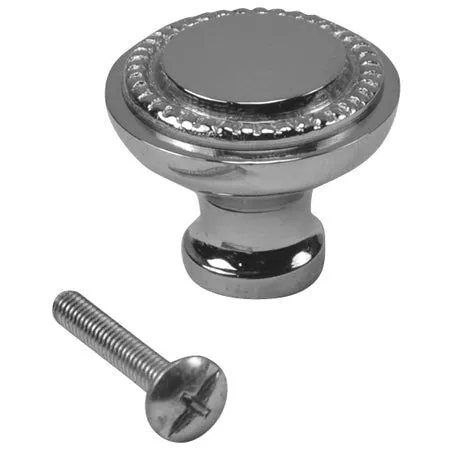 1 1/2 Inch Solid Brass Beaded Round Knob (Polished Chrome Finish)