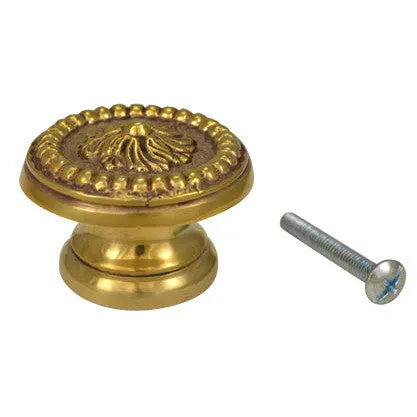 1 1/2 Inch Solid Brass Victorian Beaded Swirl Knob (Polished Brass Finish)