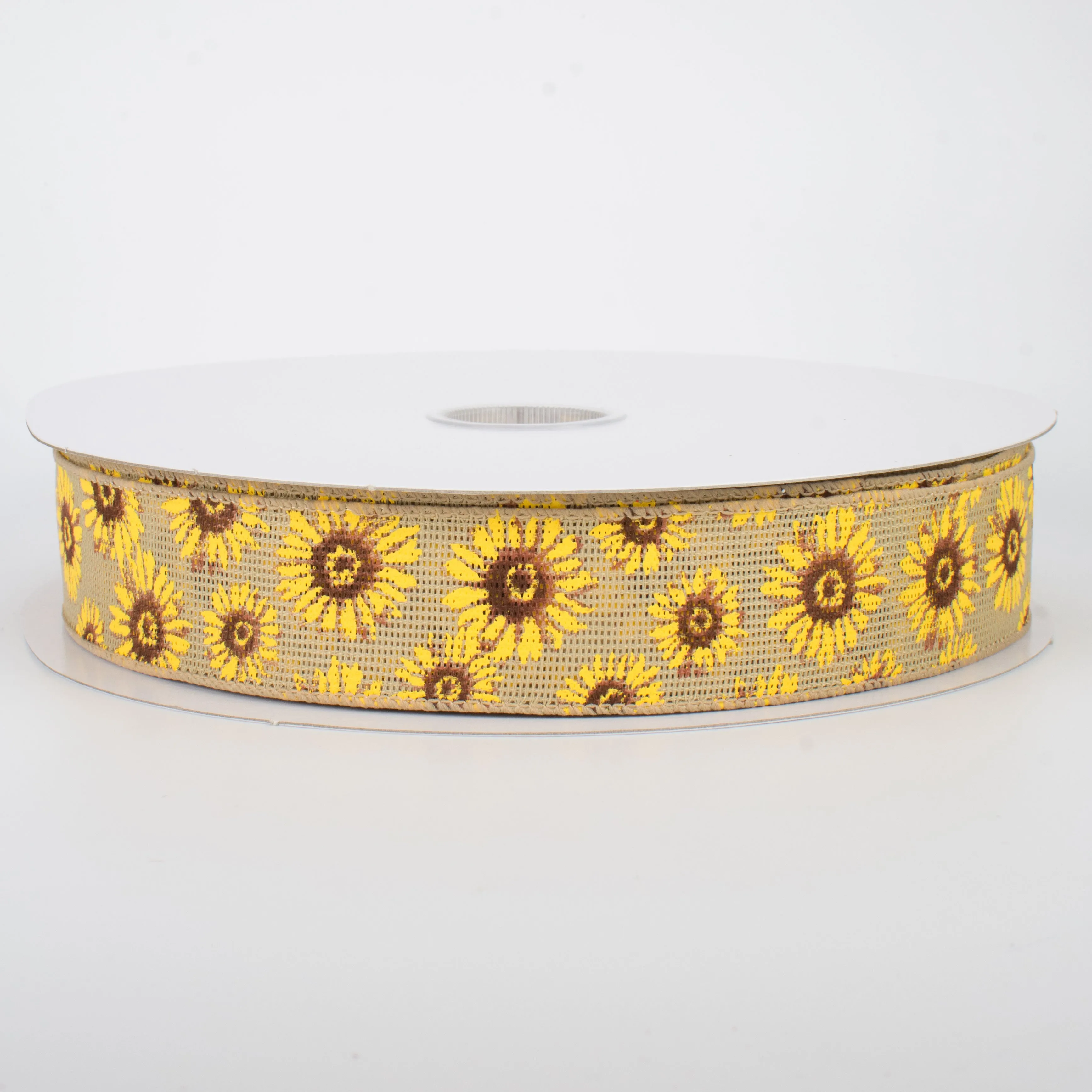 1.5" Natural Faux Burlap Sunflower Ribbon (50 Yards)