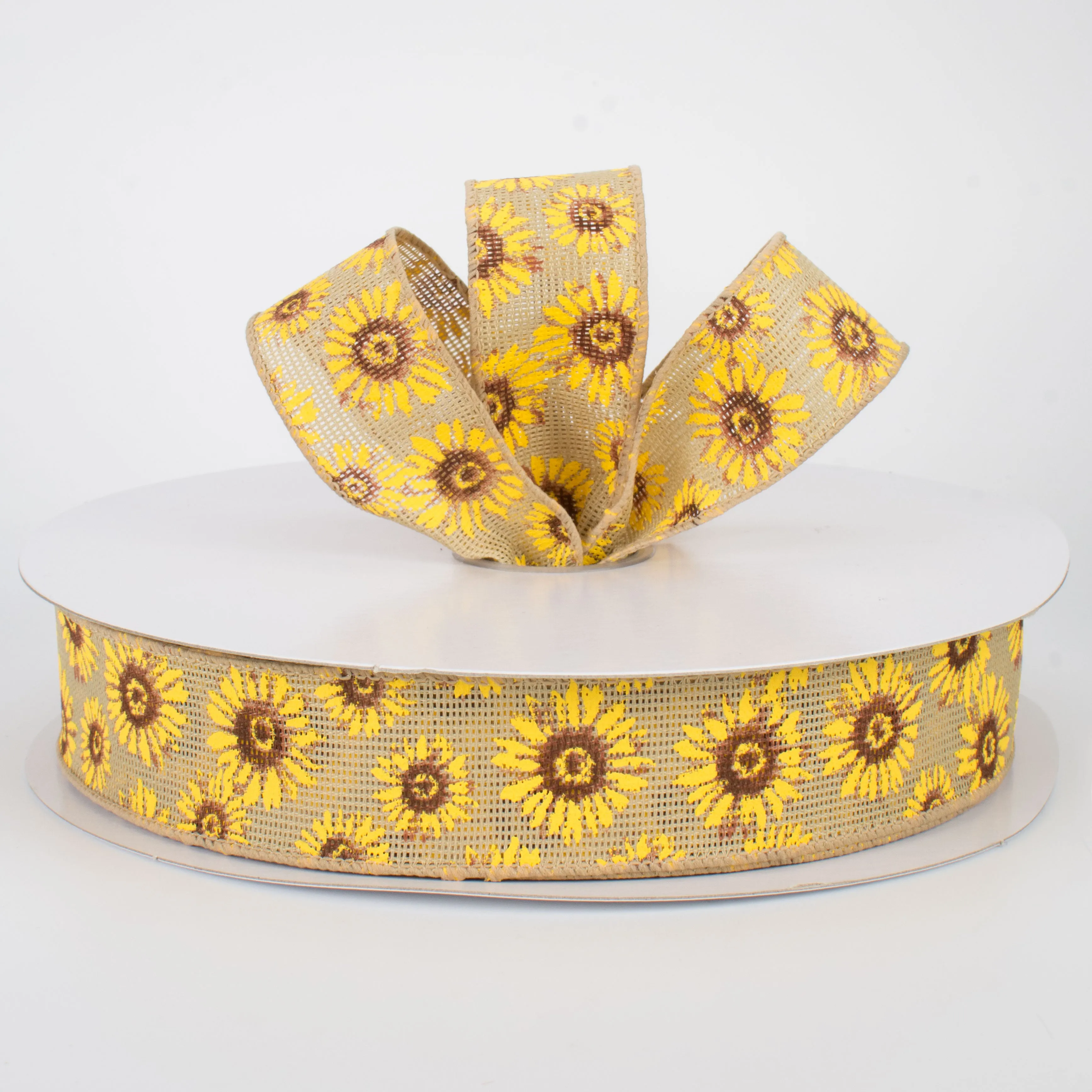 1.5" Natural Faux Burlap Sunflower Ribbon (50 Yards)