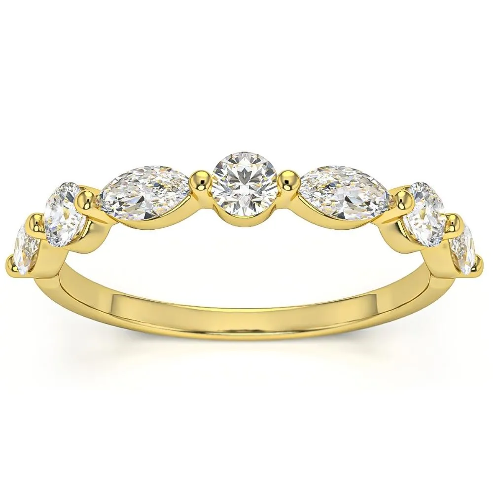 1Ct Marquise & Round Diamond Wedding Ring in White, Yellow, or Rose Gold