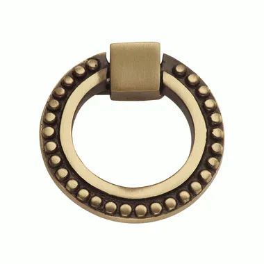 2 Inch Solid Brass Beaded Drawer Ring Pull (Antique Brass)