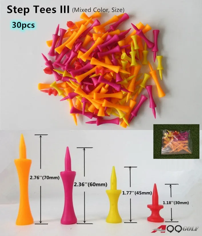 A99 Golf Step Tee III 30pcs Castle Tees Step Down Plastic Tees Mixed Color Mixed Size (4 Colors 4 Sizes)