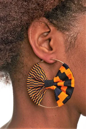 African Ankara Print Earrings-Orange and Black