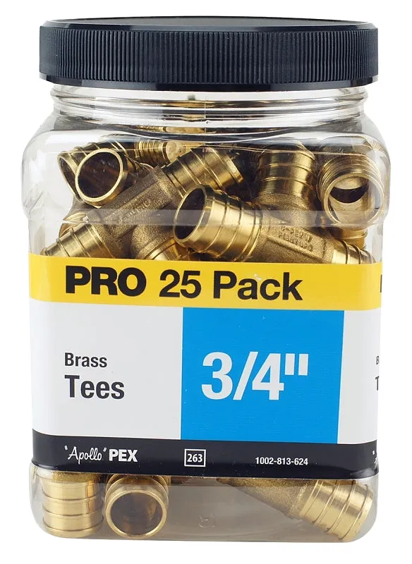 Apollo APXT3425JR Pipe Tee, 3/4 in, Barb, Brass, 200 psi Pressure :PK25: QUANTITY: 1