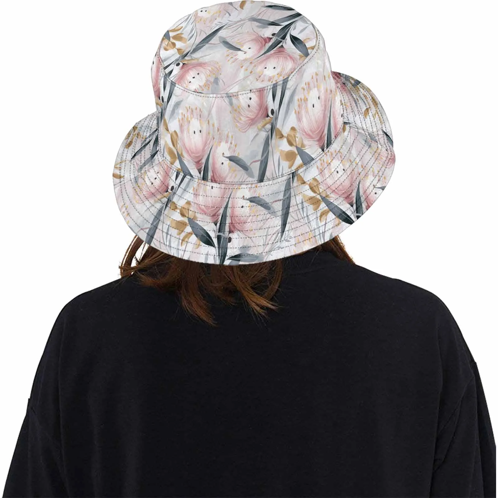 Australian Floral Pink & Grey  Unisex Summer Single-Layer Bucket Hat