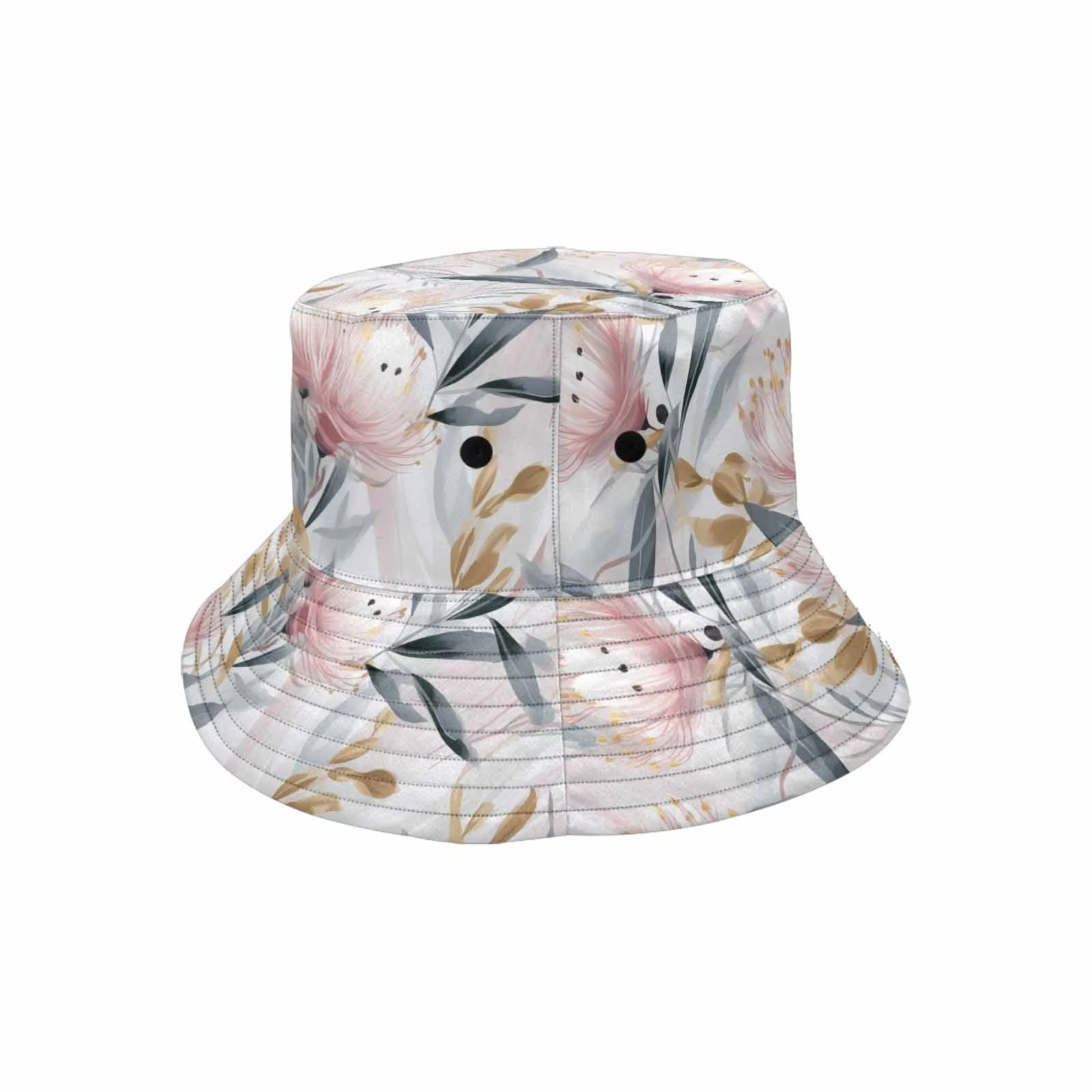 Australian Floral Pink & Grey  Unisex Summer Single-Layer Bucket Hat