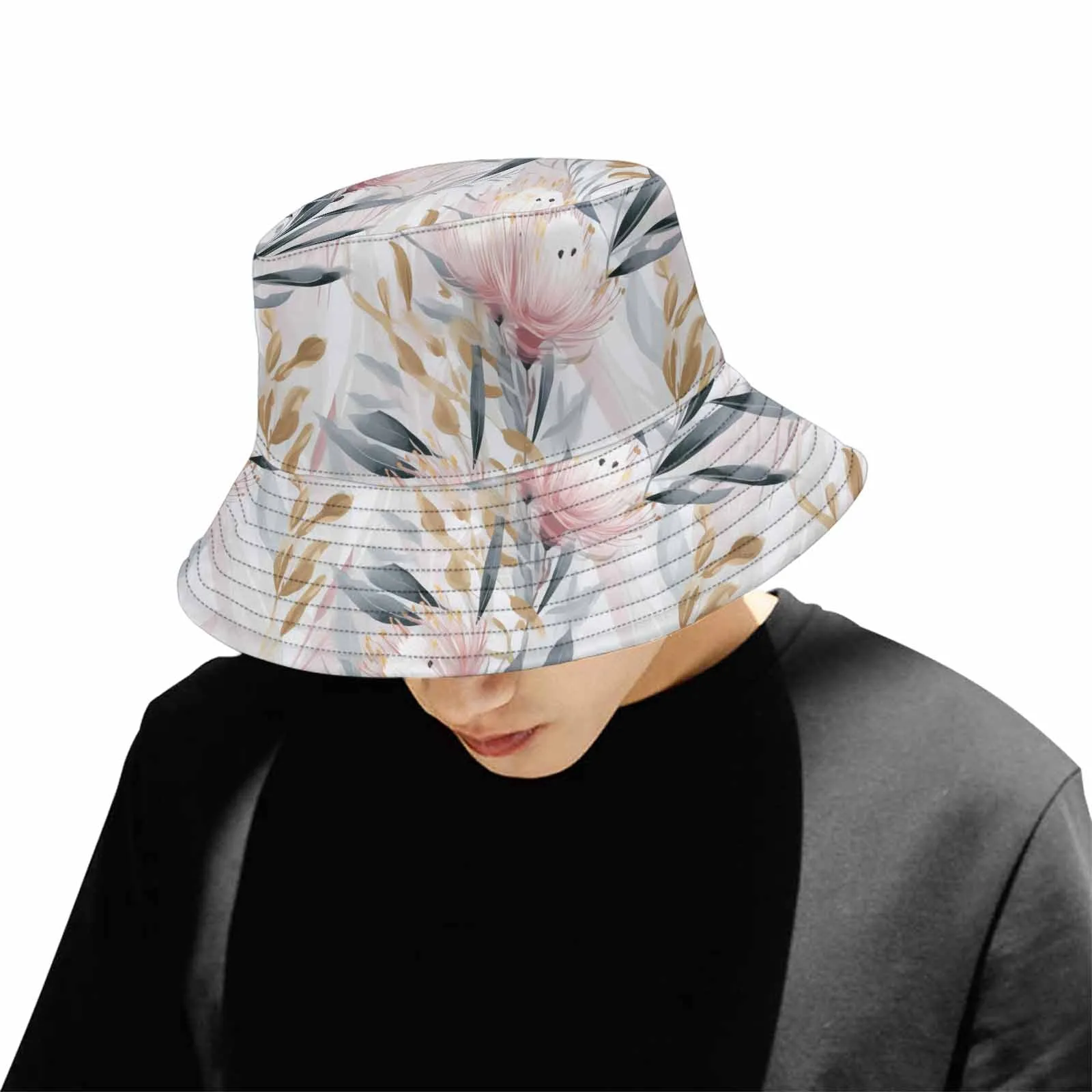 Australian Floral Pink & Grey  Unisex Summer Single-Layer Bucket Hat