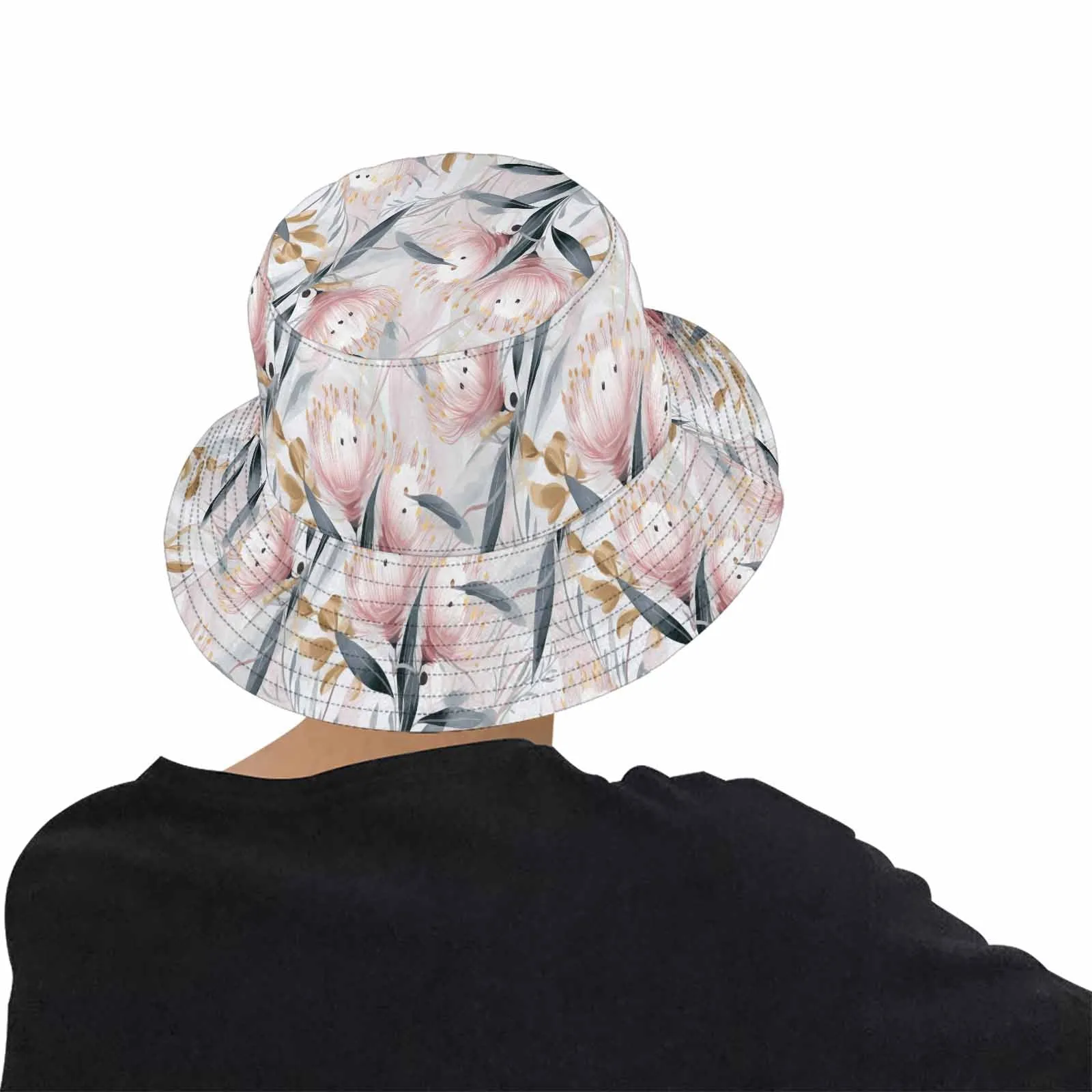 Australian Floral Pink & Grey  Unisex Summer Single-Layer Bucket Hat