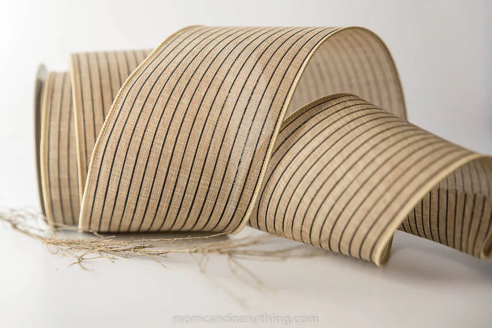 Beige With Black Pinstripes WIRED Designer Ribbon, 4 Inch by 10 Yards