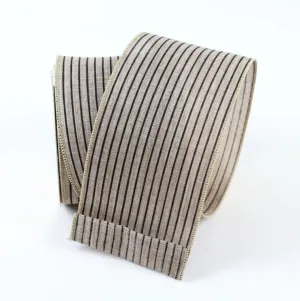 Beige With Black Pinstripes WIRED Designer Ribbon, 4 Inch by 10 Yards