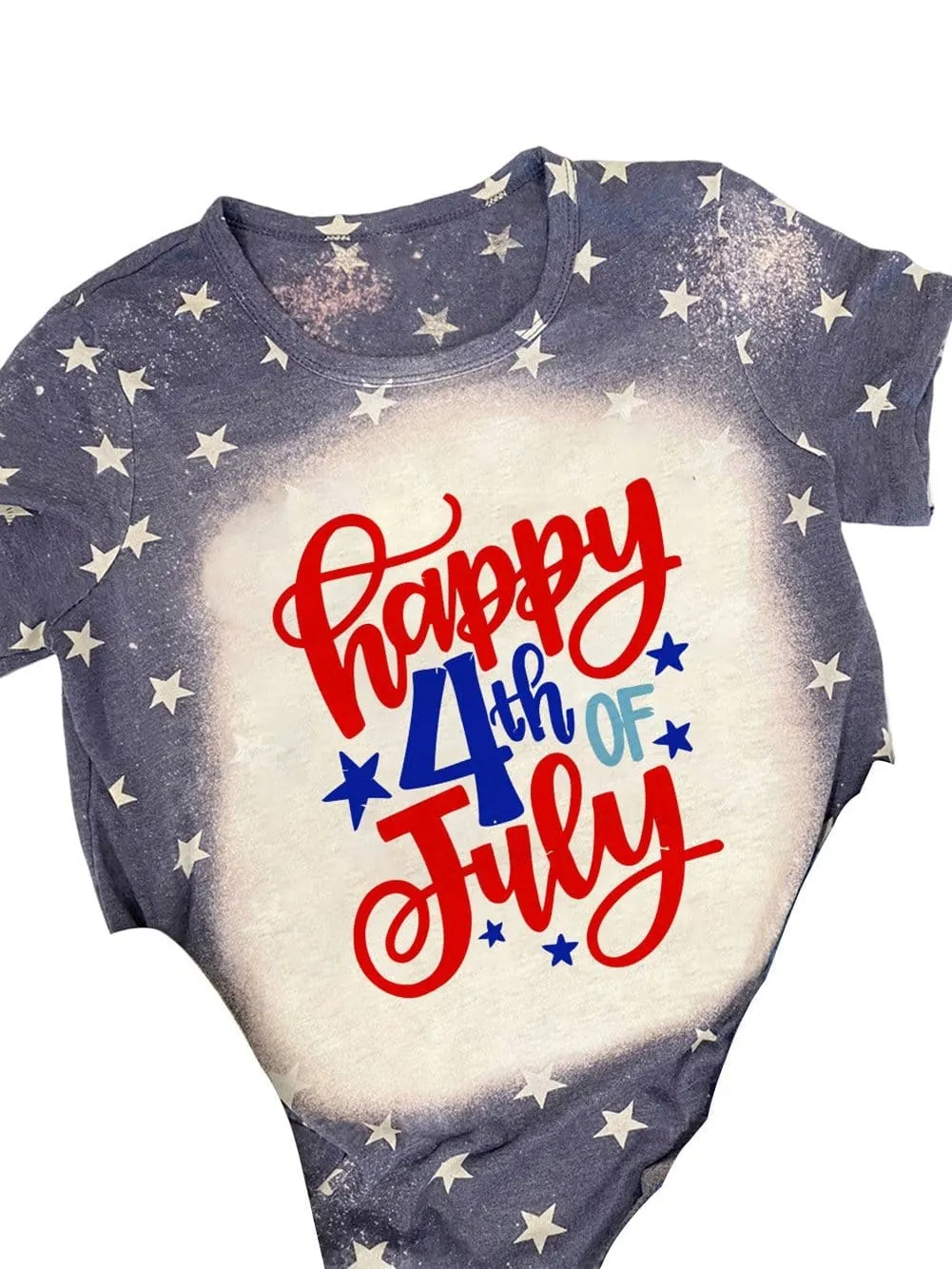 Blue Patriotic Bleached Stars Print Tee