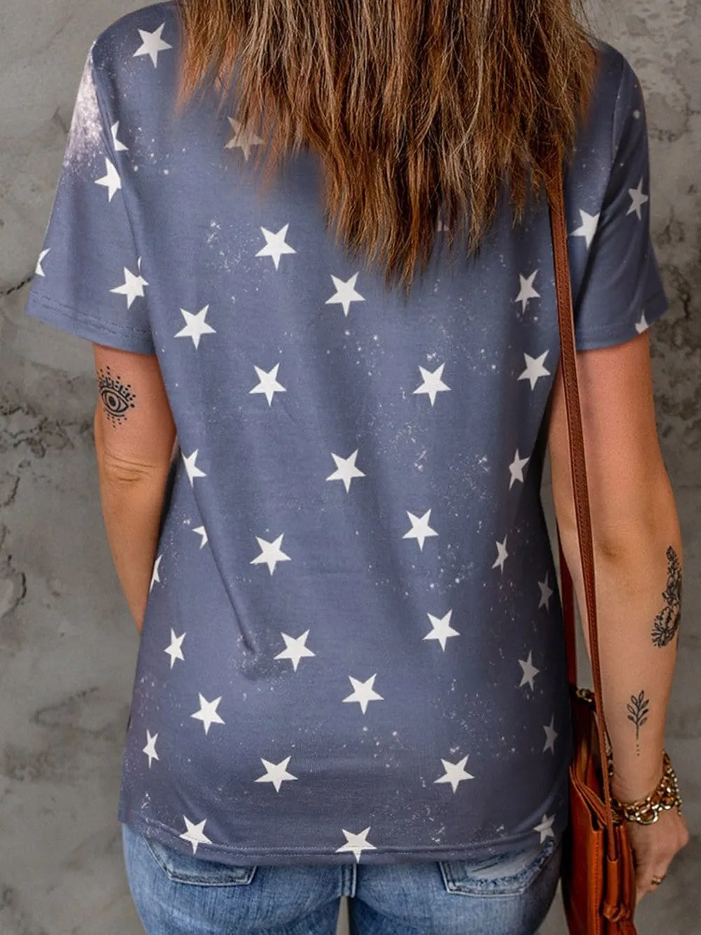 Blue Patriotic Bleached Stars Print Tee