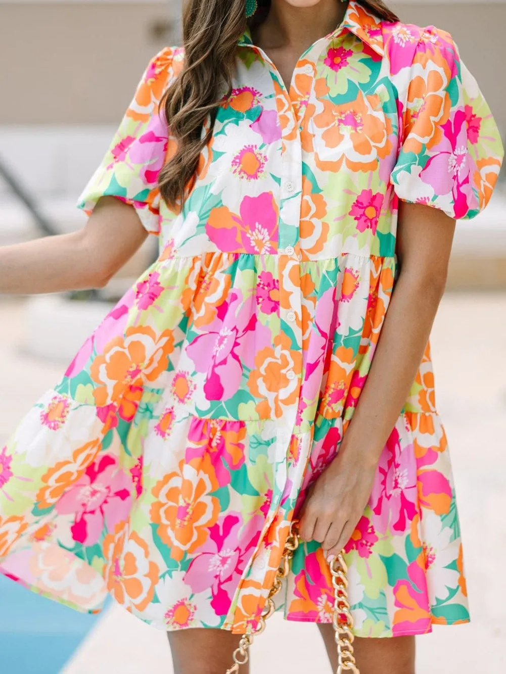 Bright Floral Collared Mini Dress