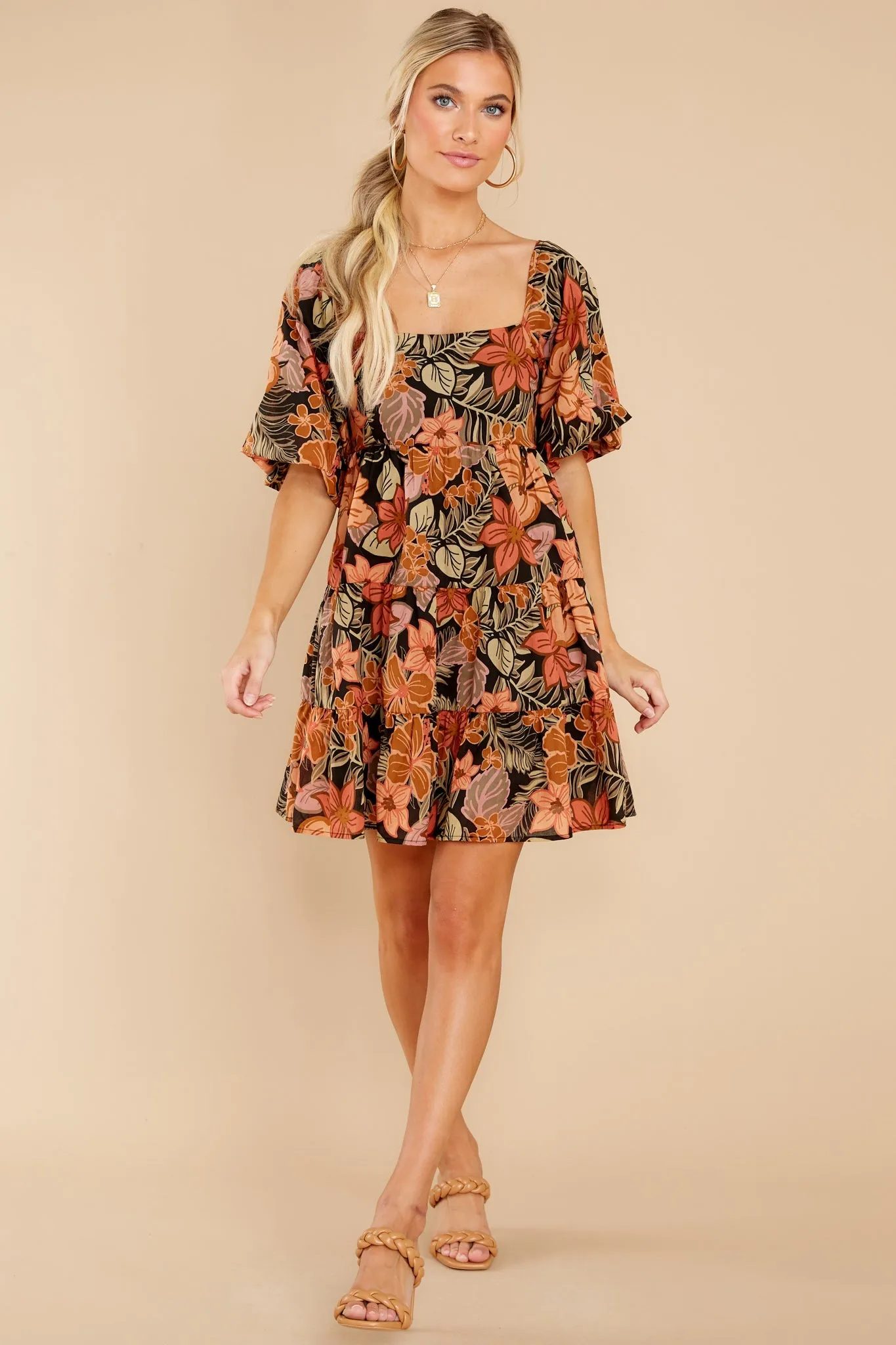 Cheerful Harmonies Black Floral Print Dress