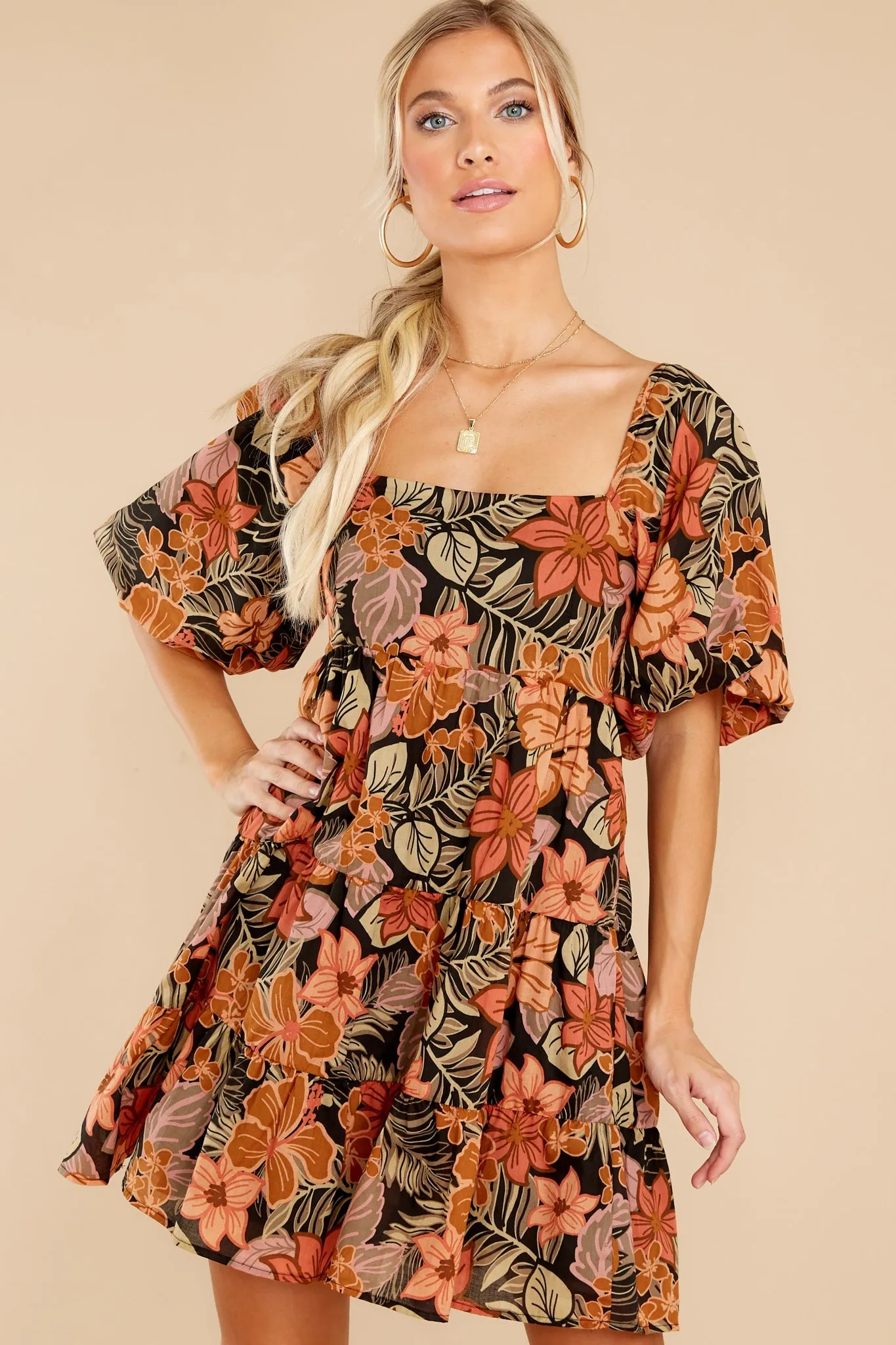 Cheerful Harmonies Black Floral Print Dress