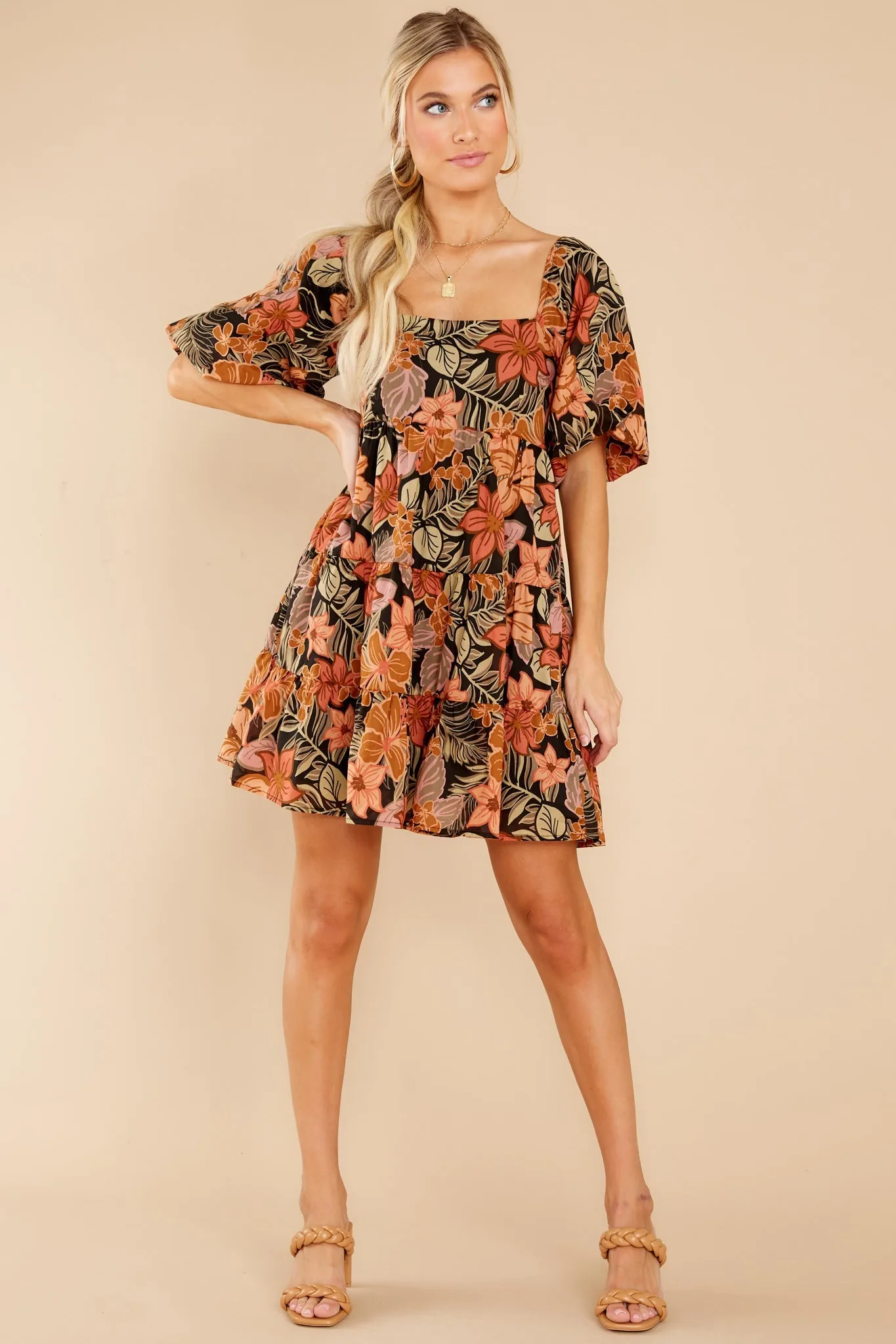 Cheerful Harmonies Black Floral Print Dress