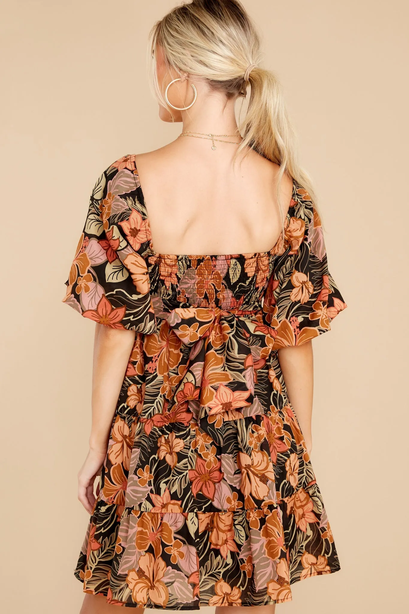 Cheerful Harmonies Black Floral Print Dress