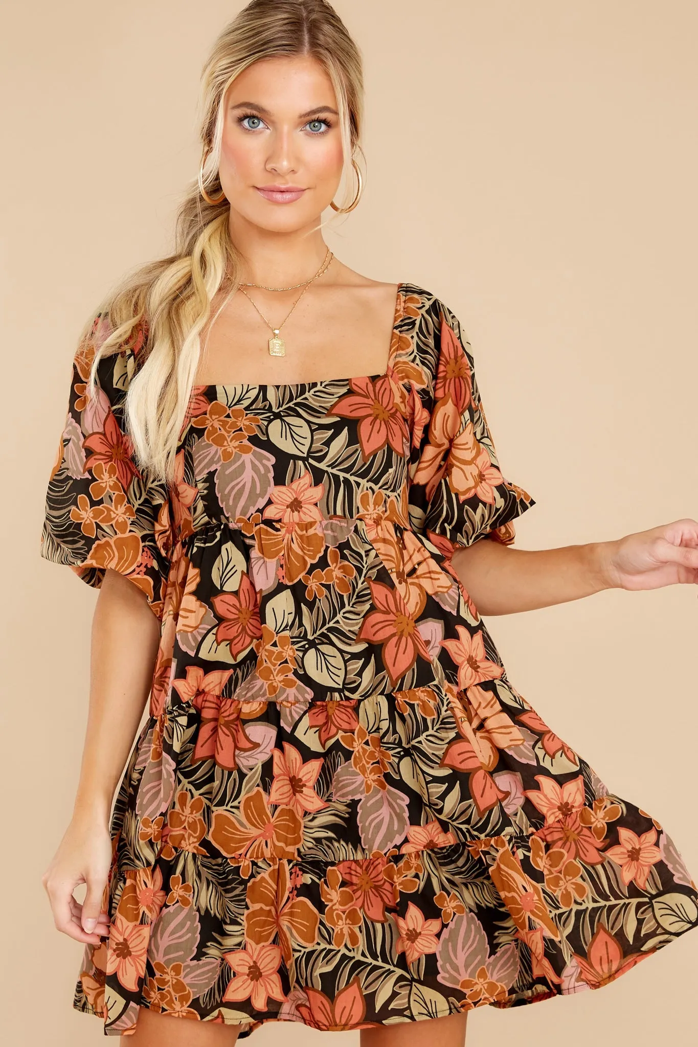 Cheerful Harmonies Black Floral Print Dress