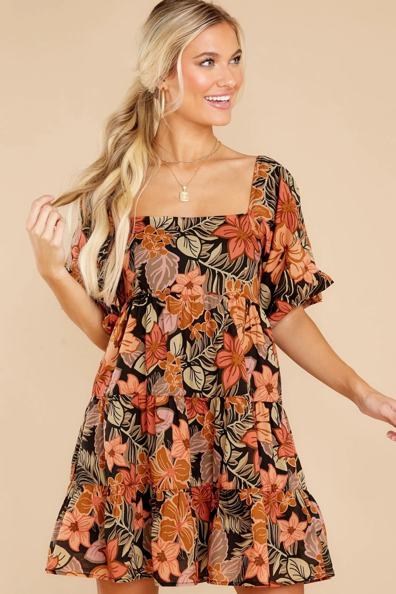 Cheerful Harmonies Black Floral Print Dress