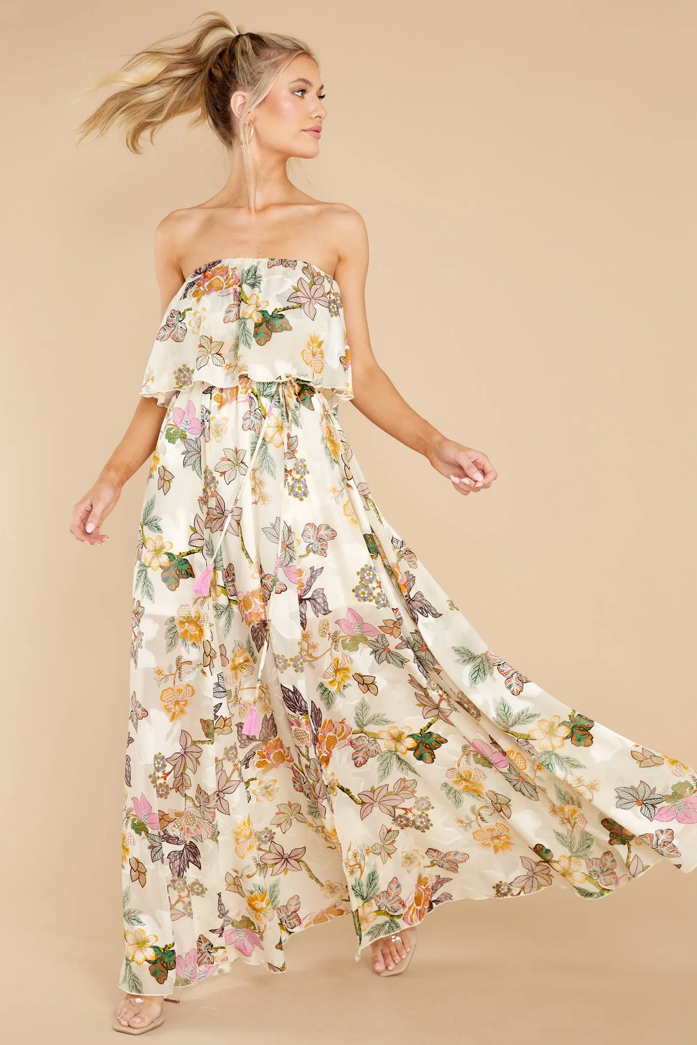 Cheerful Sights Ivory Floral Print Maxi Dress