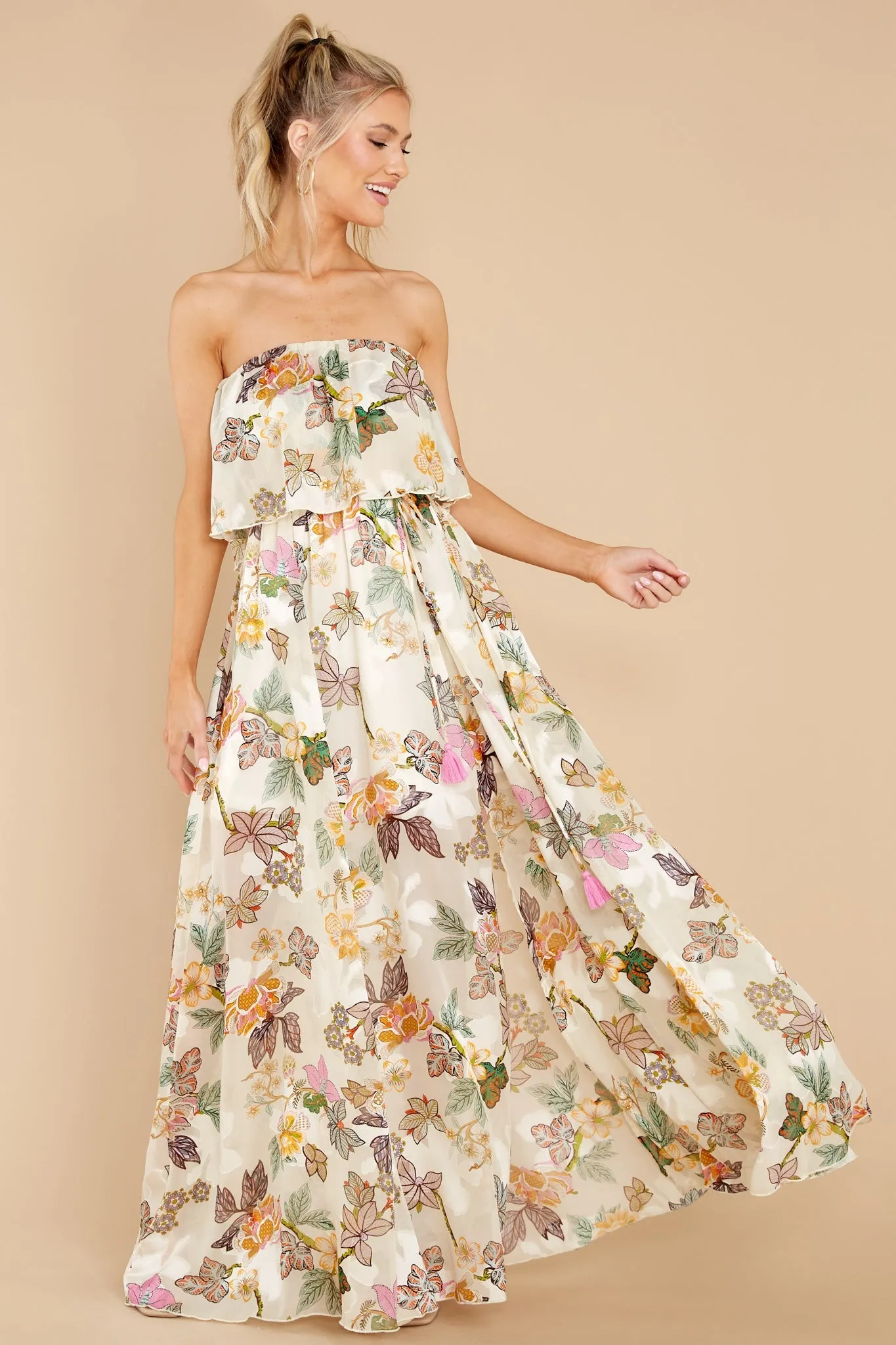 Cheerful Sights Ivory Floral Print Maxi Dress