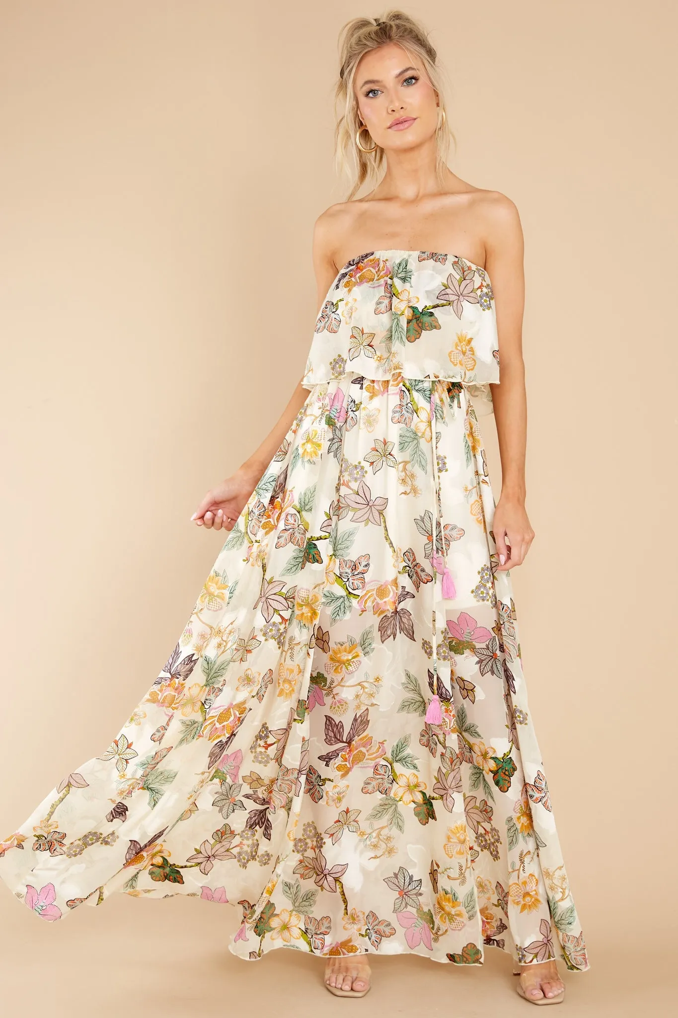 Cheerful Sights Ivory Floral Print Maxi Dress