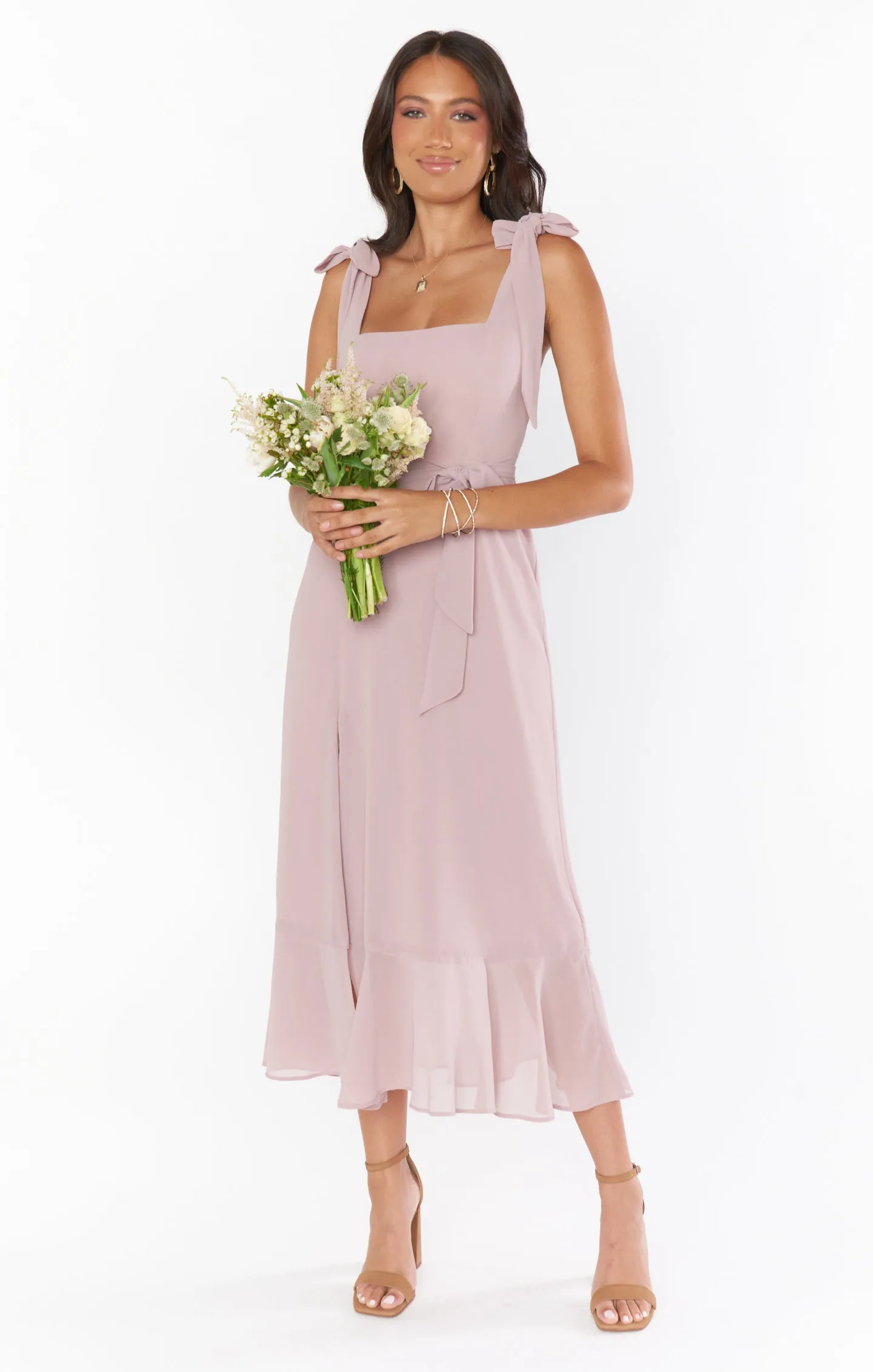 Claire Midi Dress ~ Neutral Mauve Chiffon