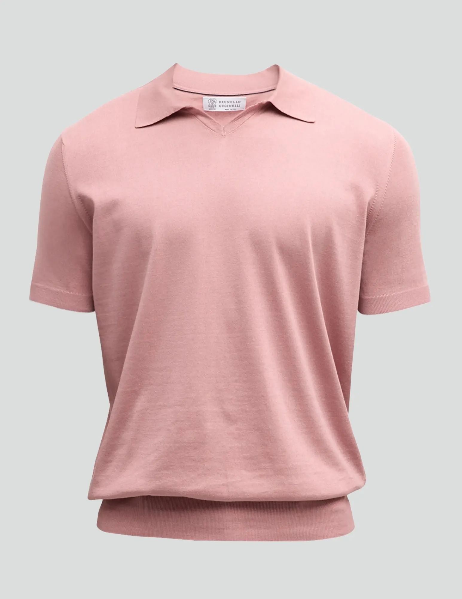 Cotton Johnny Collar Polo Shirt | Rose