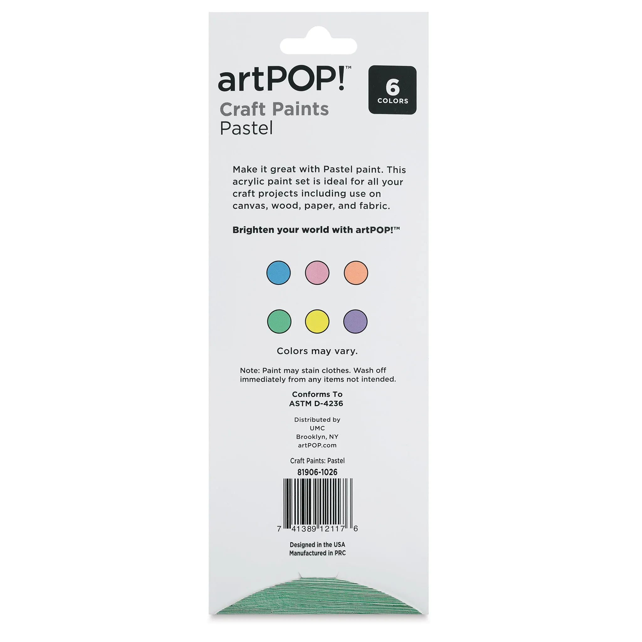 Craft Paint - Set of 6, Pastel Colors