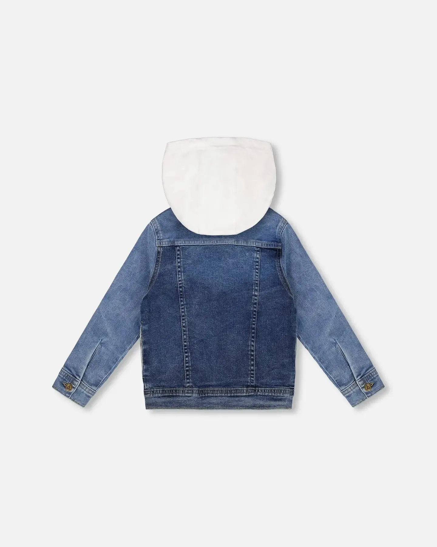 Denim Jacket With French Terry Hood White And Denim Blue