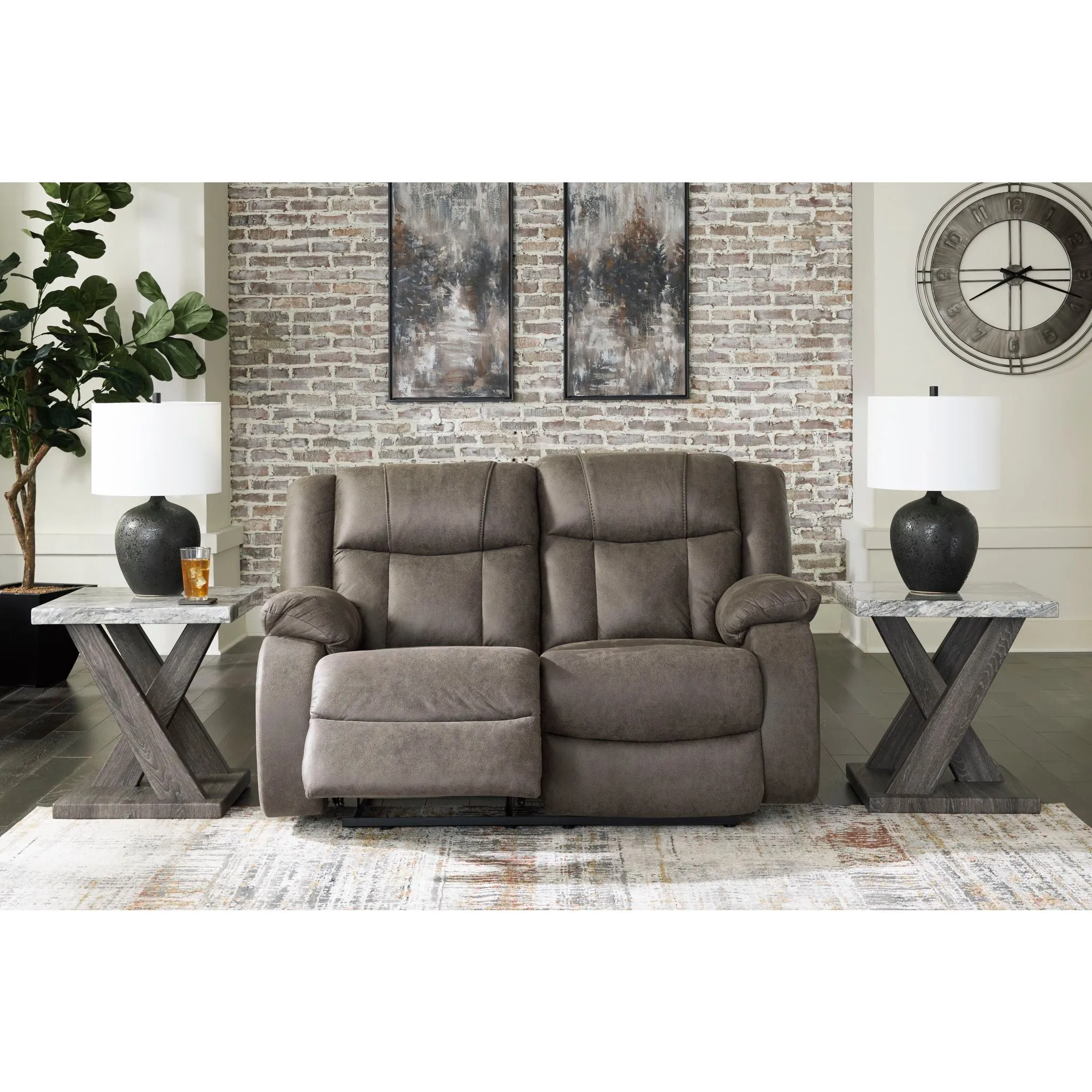 First Base Reclining Loveseat - Gunmetal