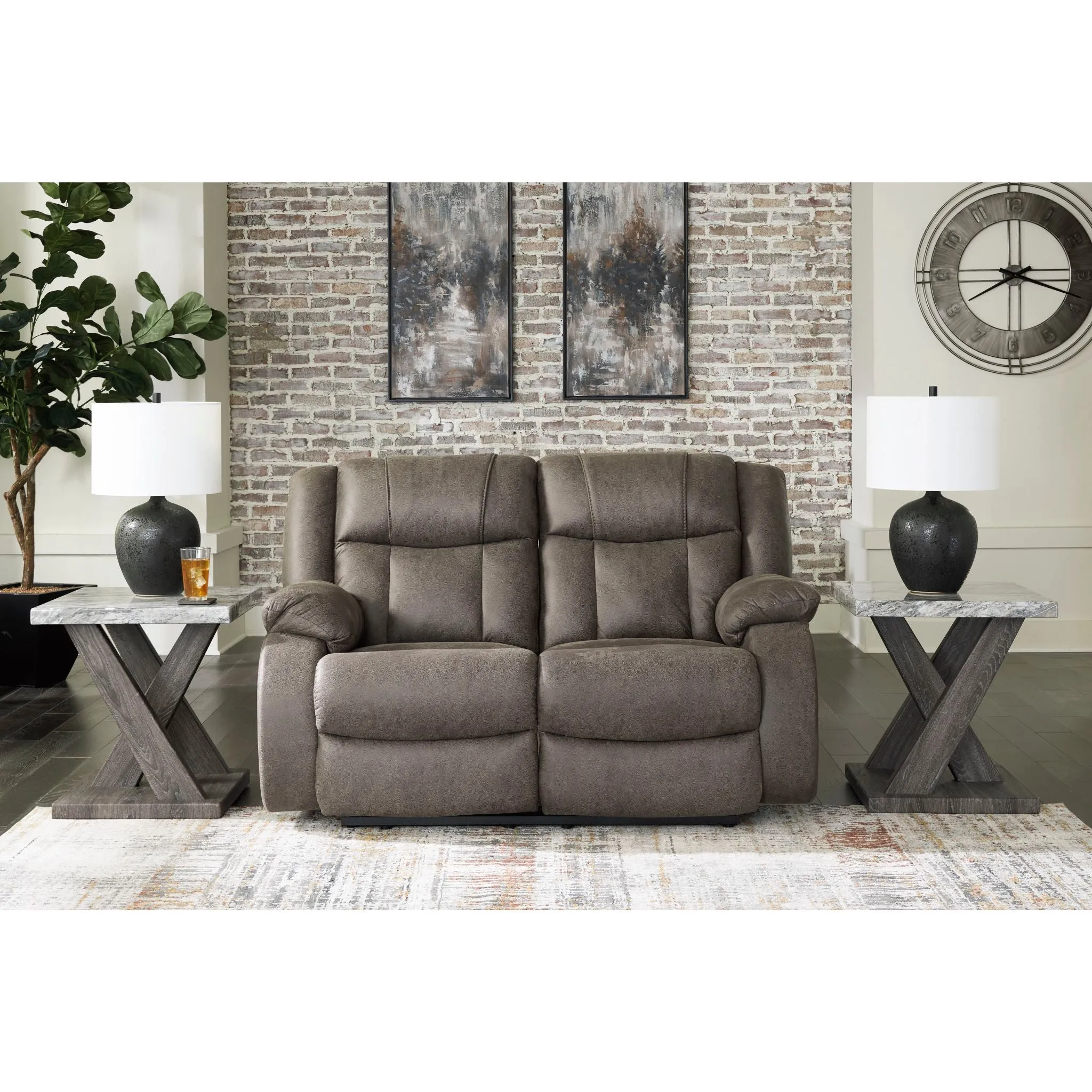 First Base Reclining Loveseat - Gunmetal