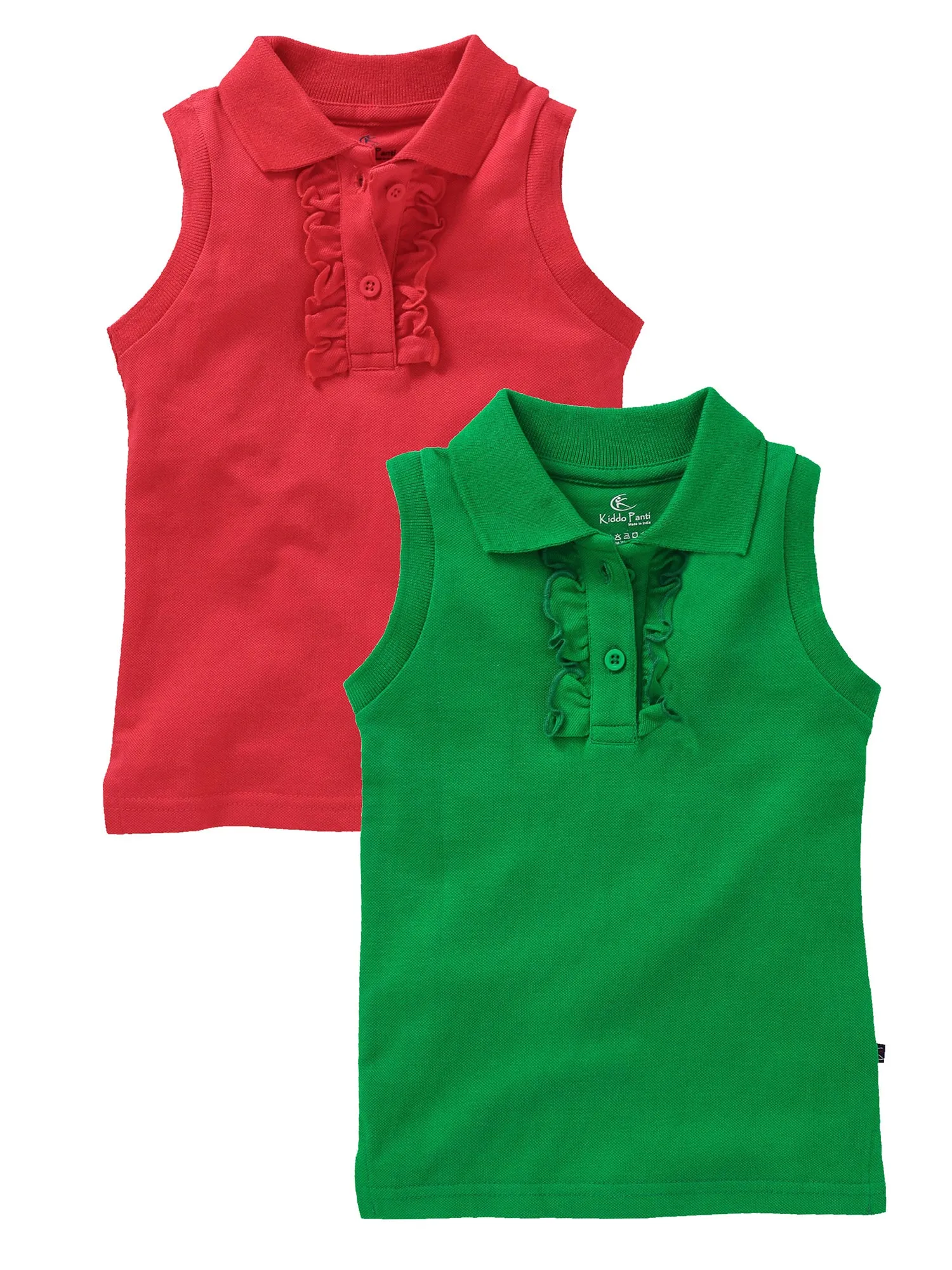 Girls Sleeveless Cotton Polo Tee-Pack of 2