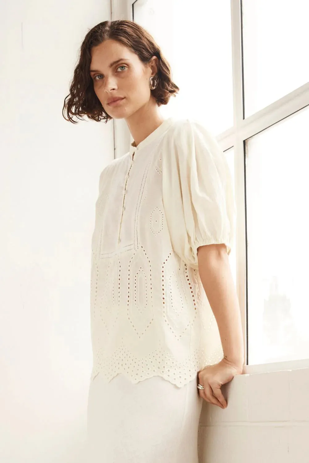 Gleam Top in Cream Broderie