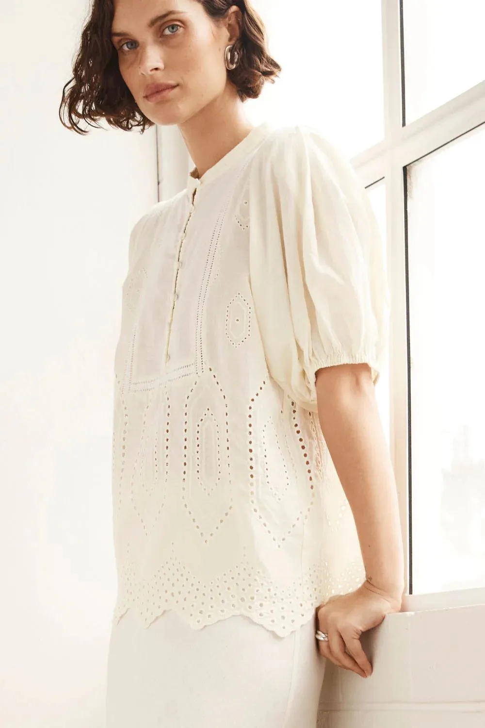 Gleam Top in Cream Broderie