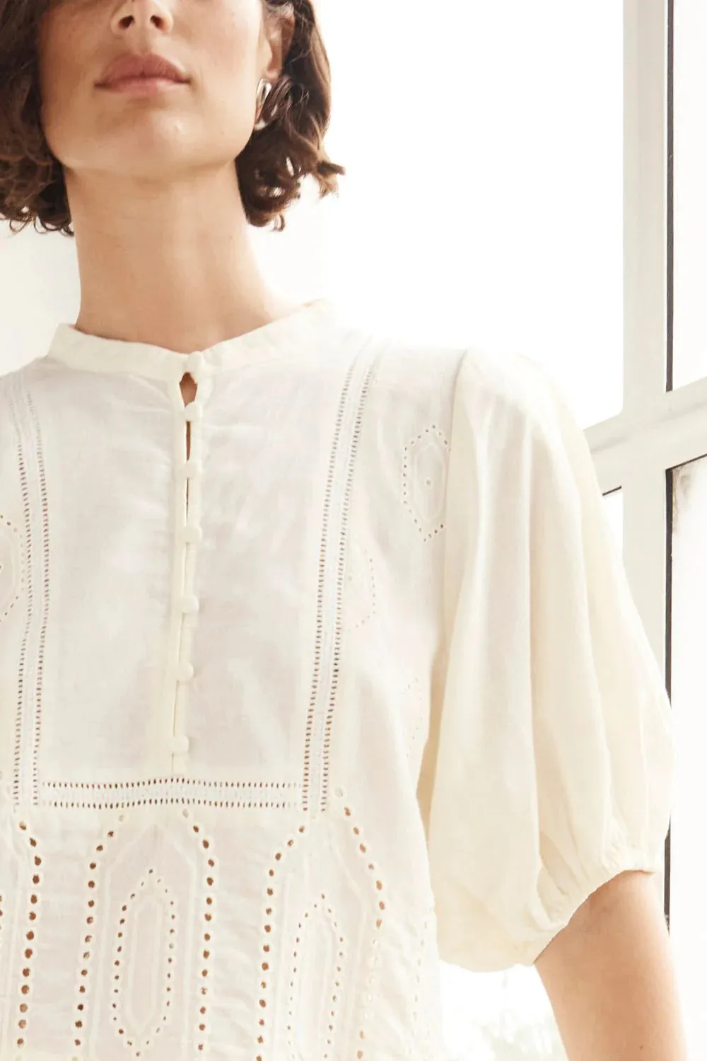 Gleam Top in Cream Broderie