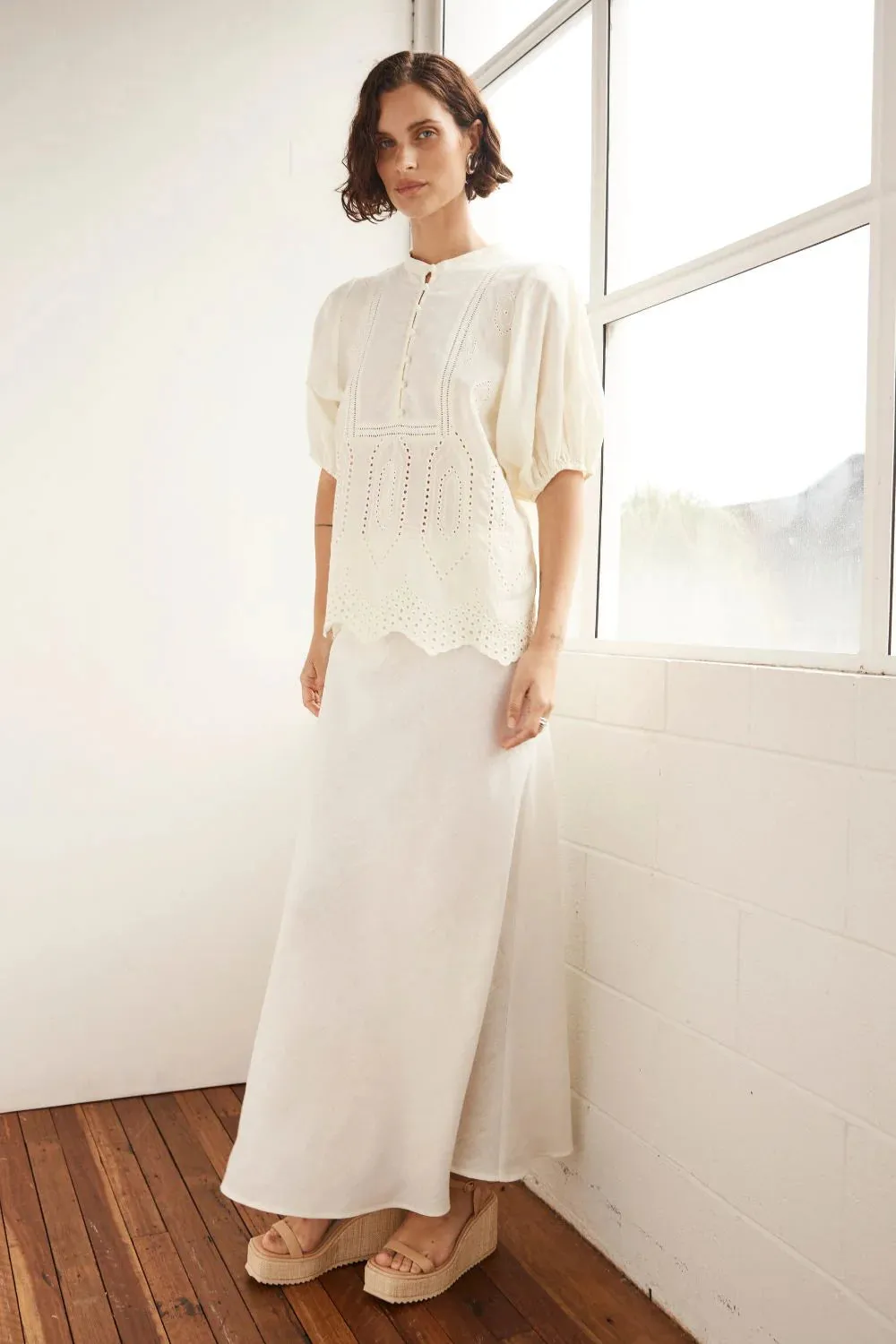 Gleam Top in Cream Broderie