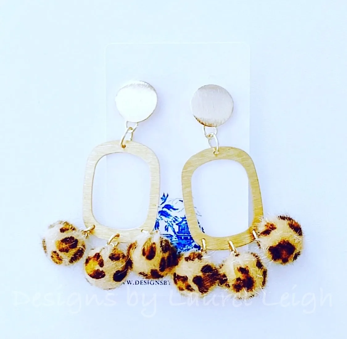 Gold Faux Leather Leopard Chandelier Drop Statement Earrings - Posts