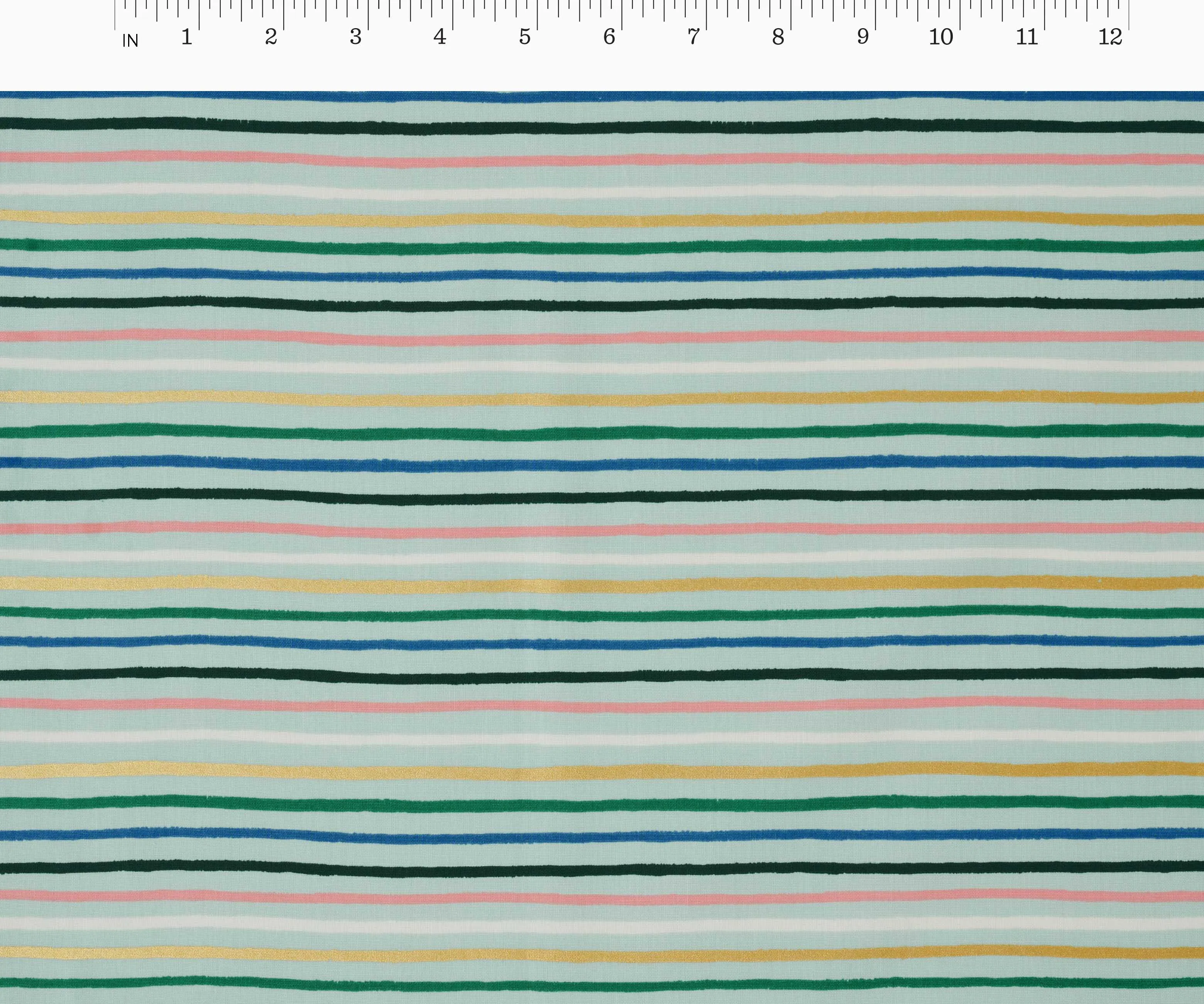 Happy Stripe Cotton Metallic Fabric - Mint