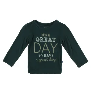 Kickee Pants Solid Long Sleeve Graphic Easy Fit Crew Neck Tee - Pine Great Day