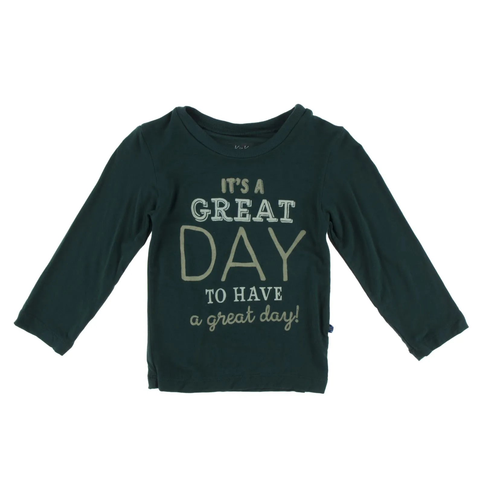 Kickee Pants Solid Long Sleeve Graphic Easy Fit Crew Neck Tee - Pine Great Day