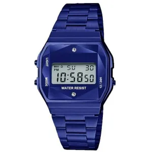 Navy Sports Metal Band Watch with Navy Metal Case and Navy Crystal Cut LCD Display