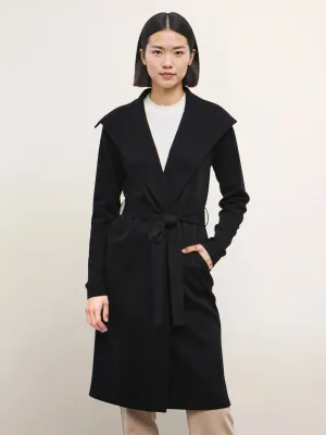 Open Tie Waist Ribbed Sweater Coat