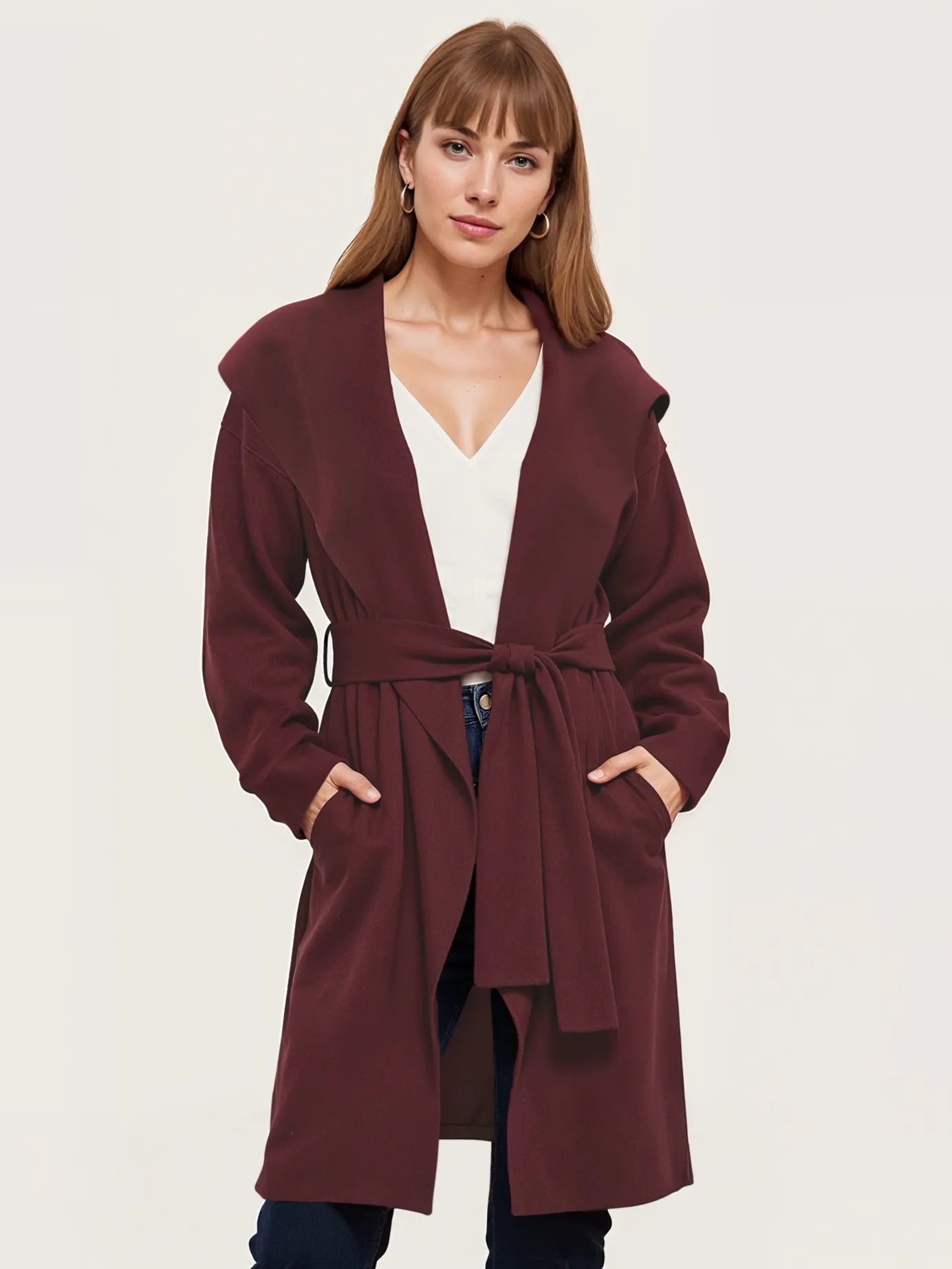 Open Tie Waist Ribbed Sweater Coat