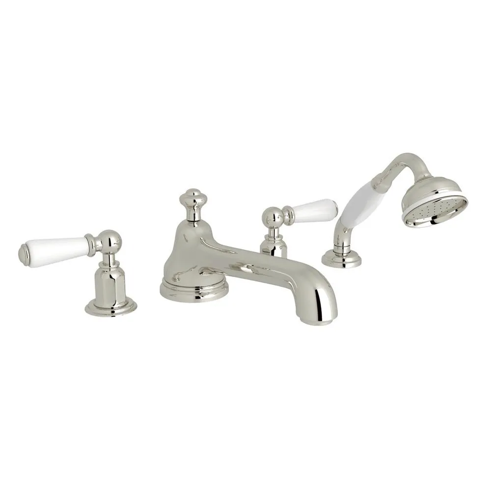 Perrin & Rowe | Edwardian 4-Hole Deck Mount Tub Filler Handshower - Pol Nickel