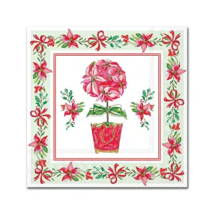 Poinsettia Topiary Paper Beverage Napkins