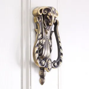 Polished Antique Brass Rams Head Door Knocker