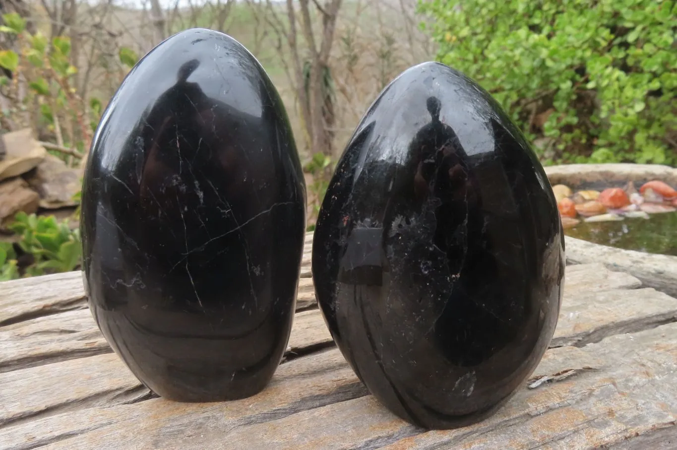 Polished Black Tourmaline Standing Free Form x 2 From Madagascar